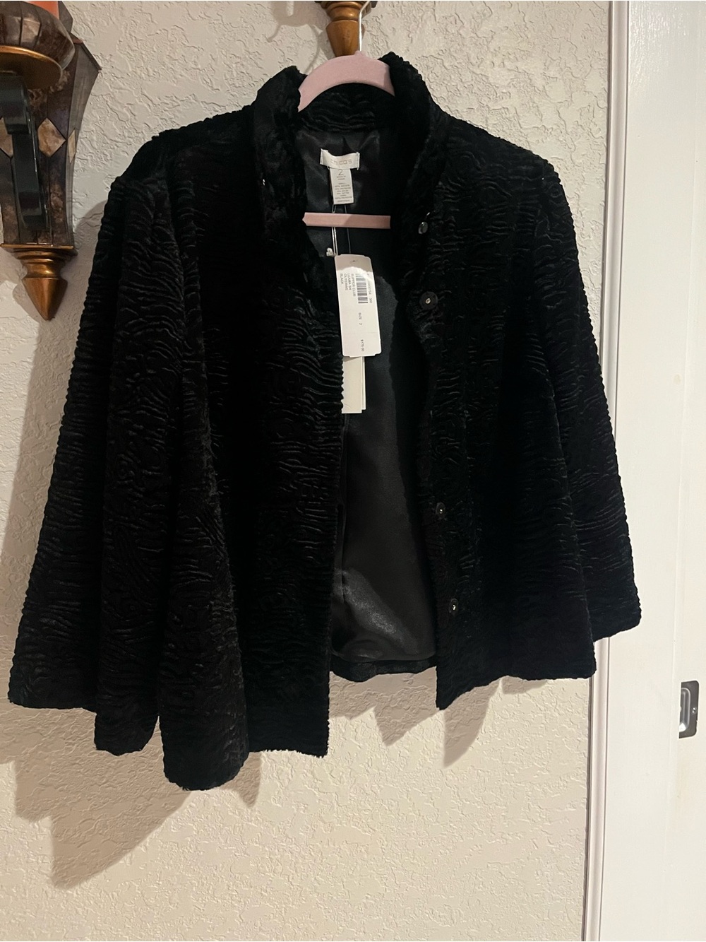 Chico's Black Faux Fur Textured Snap-Front Jacket